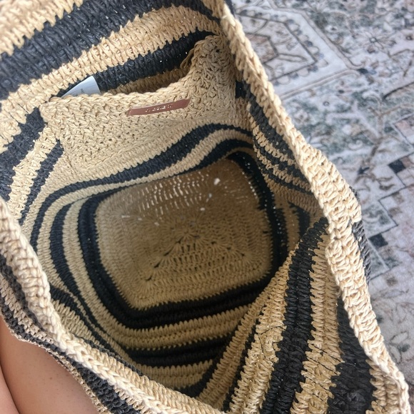J.Crew Striped Tan and Black Women's Straw Bag - Picture 5 of 8